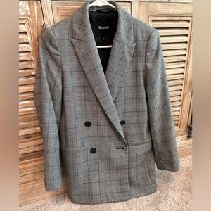 Madewell Caldwell Grey/Blue Plaid Double-Breasted Blazer